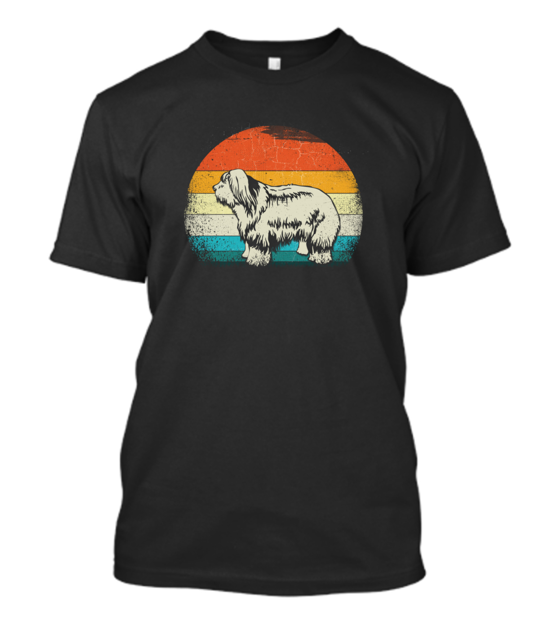 Old English Sheepdog Vintage Retro Style With Sunset Colors T-Shirt