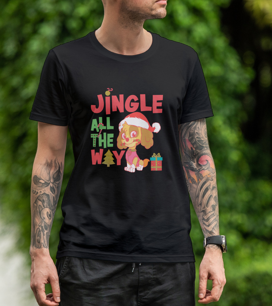 Jingle All The Way Paw Patrol Holiday Skye Santa Hat Gift T-Shirt