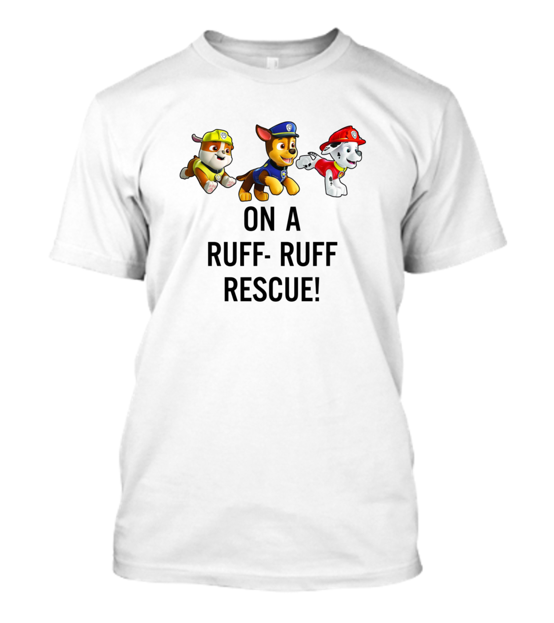 Paw Patrol On A Ruff-Ruff Rescue With Chase Rubble Marshall T-Shirt