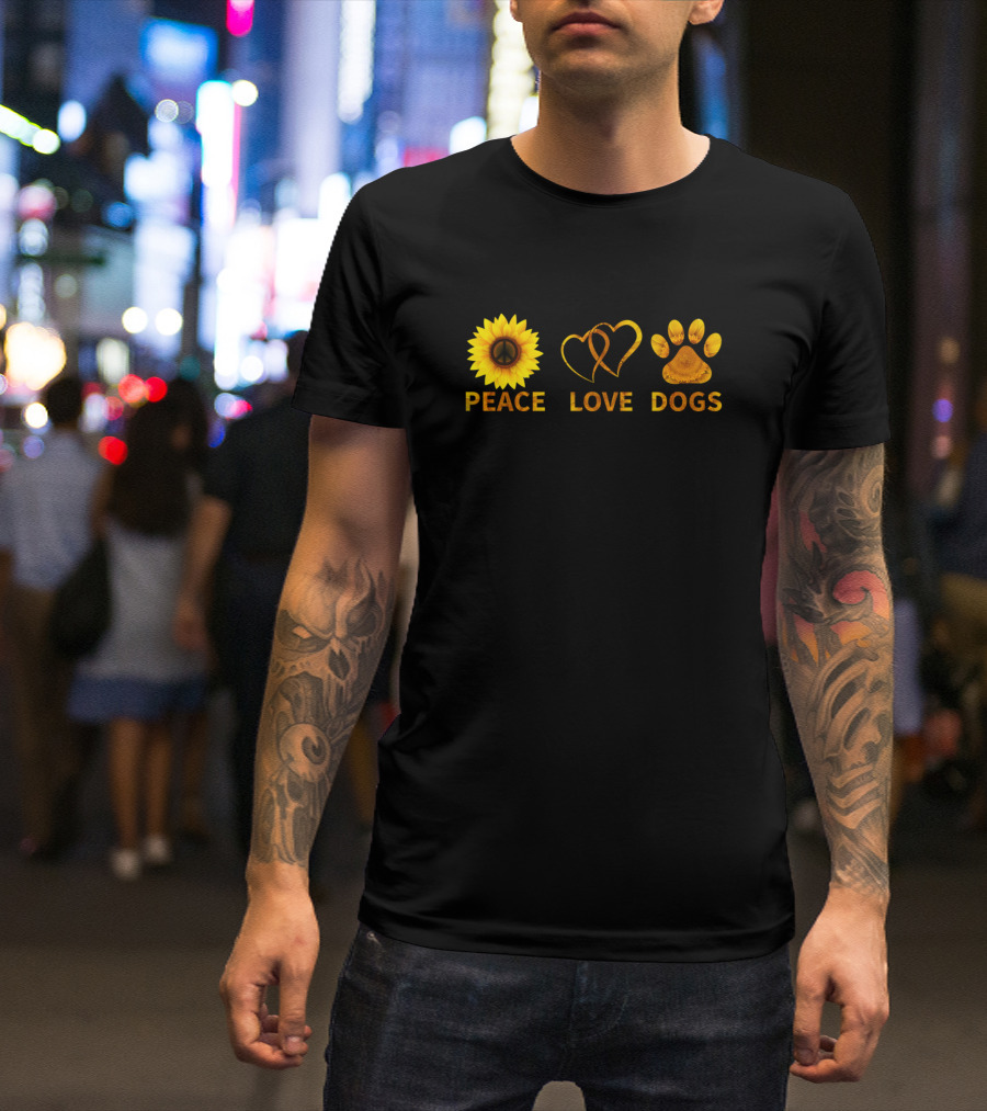 Peace Love Dogs Sunflower Heart Paw Prints T-Shirt