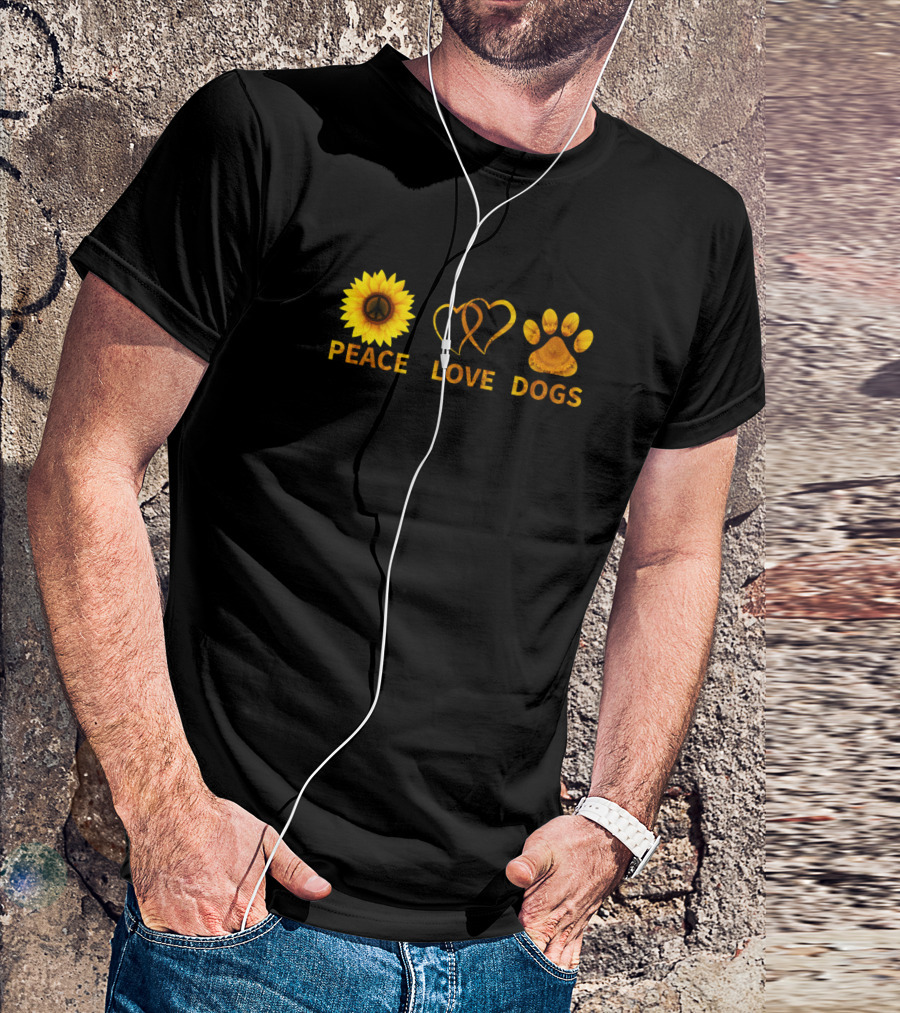 Peace Love Dogs Sunflower Heart Paw Prints T-Shirt