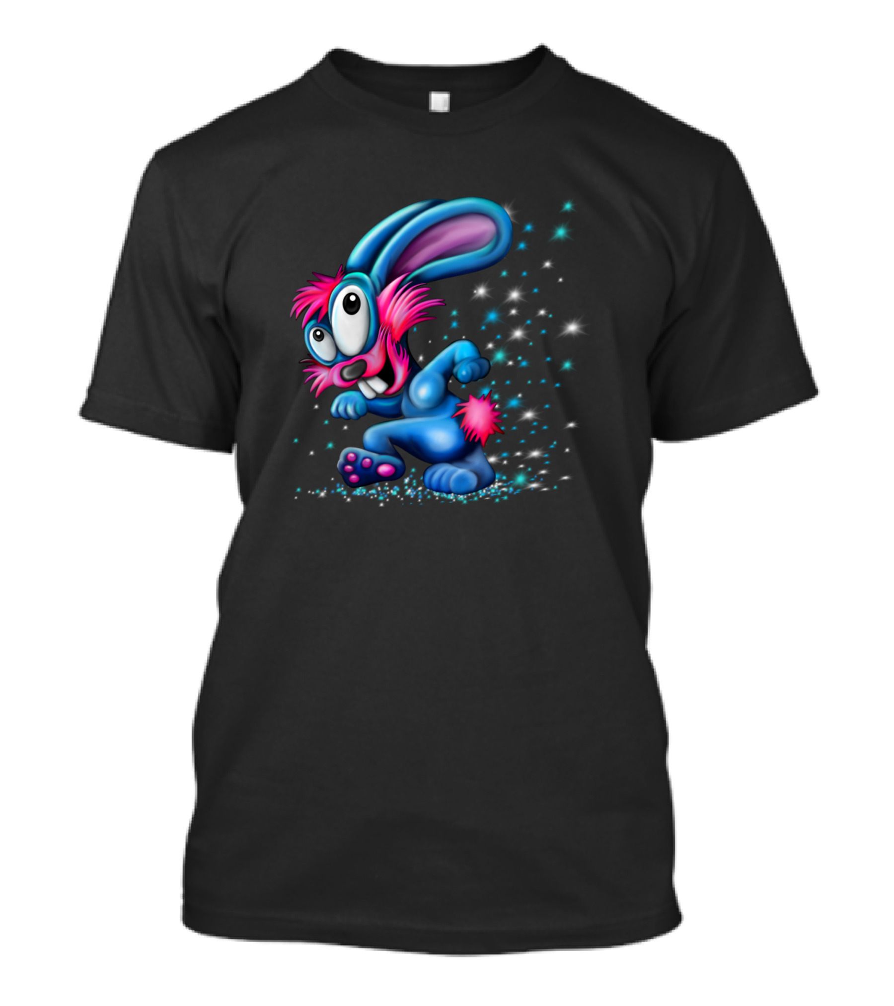 Rabbit Rascal Playful Blue Cartoon With Stars And Sparkles T-Shirt