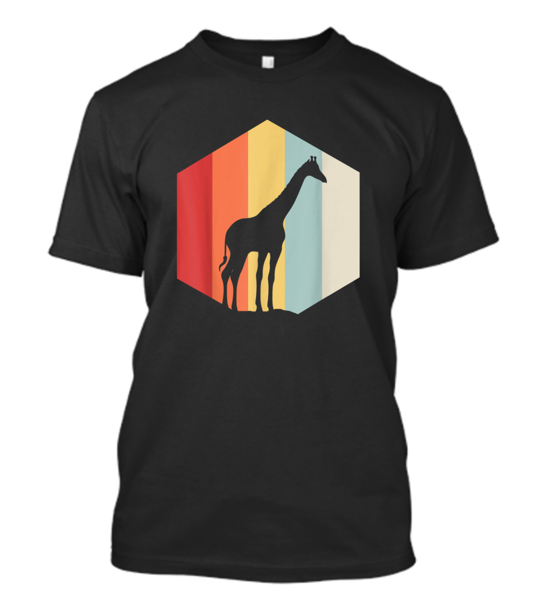 Retro Vintage Giraffe Silhouette On Colorful Striped Hexagon Background T-Shirt