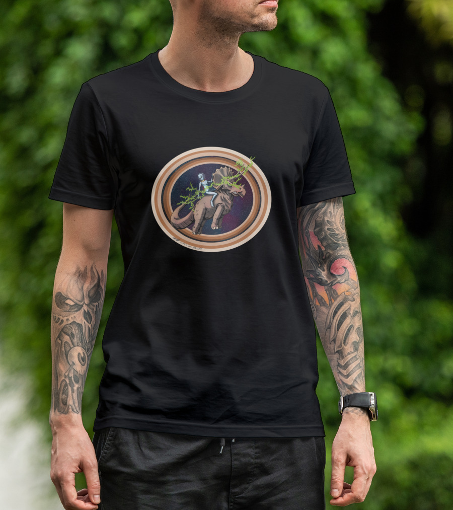 Rings Of Saturn Astronaut Riding Triceratops With Lightning T-Shirt