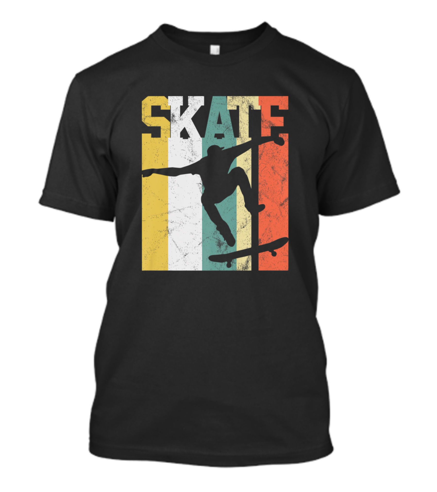 Skateboarder Silhouette Retro Stripes Skateboarding T-Shirt