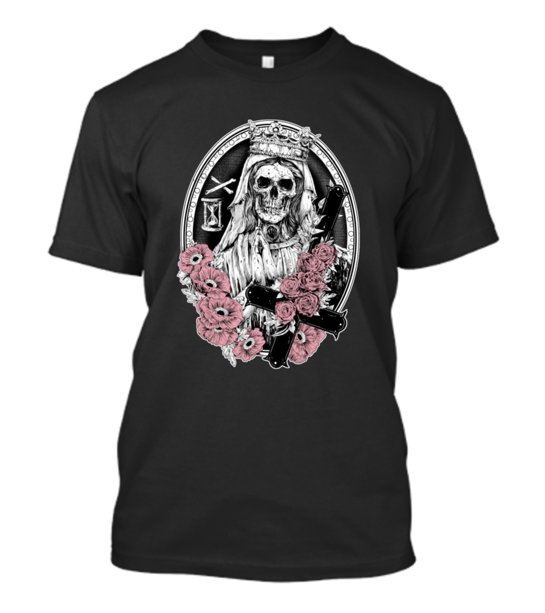 Skull Bride Gothic Queen With Hourglass And Roses T-Shirt