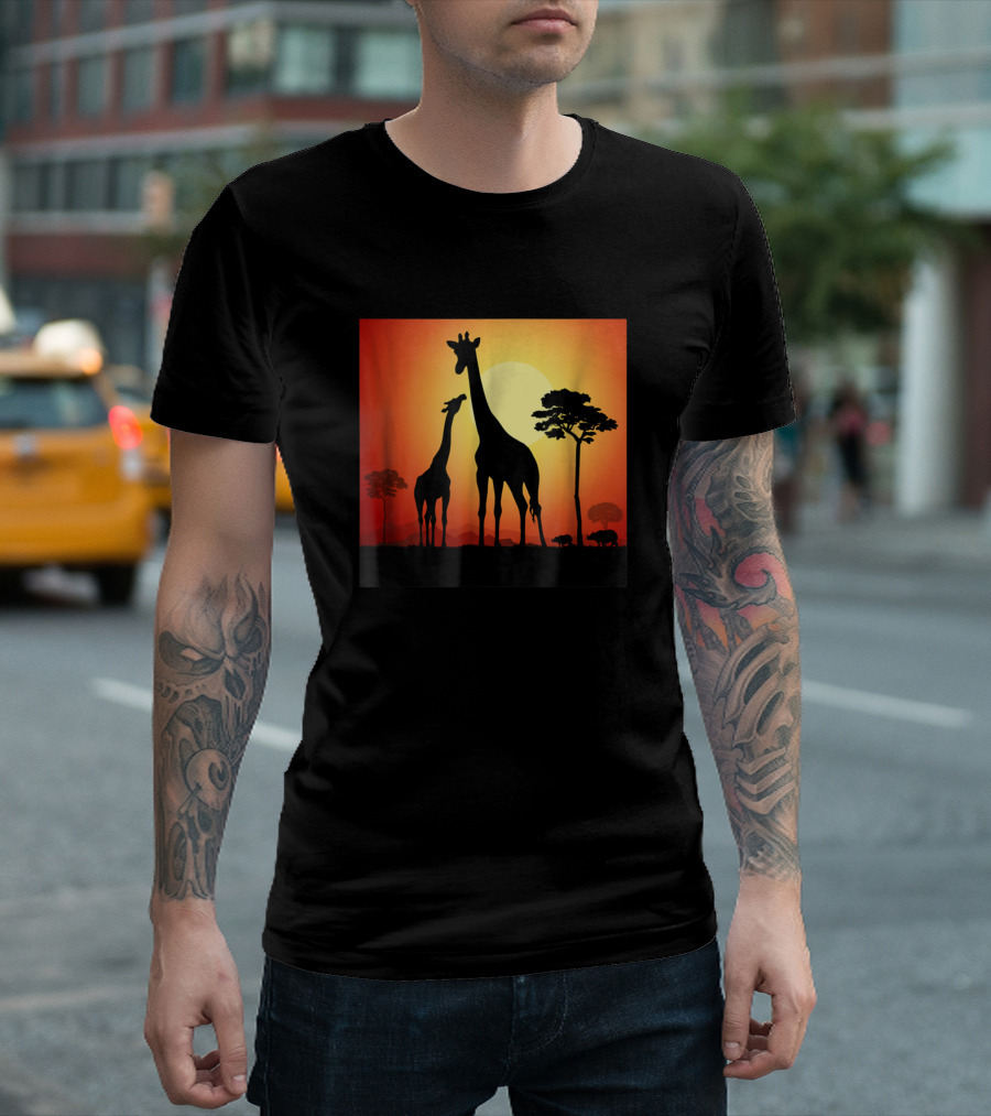 African Giraffe Safari At Sunset With Scenic T-Shirt