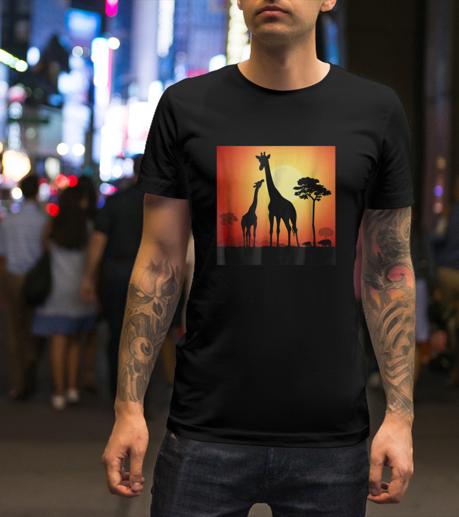 African Giraffe Safari At Sunset With Scenic T-Shirt