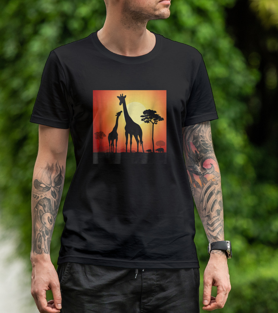 African Giraffe Safari At Sunset With Scenic T-Shirt