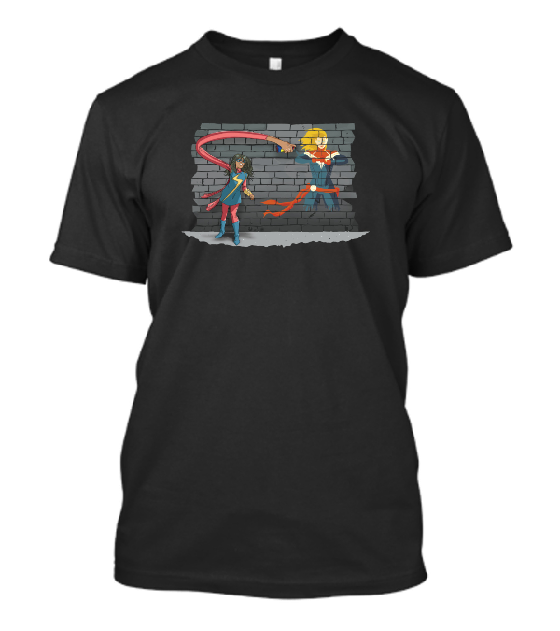 Captain Marvel Tribute With Superhero Reflection On Brick Wall T-Shirt