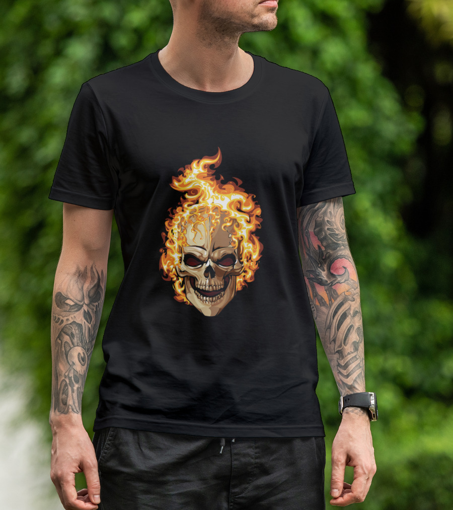 Flaming Skull Fire Head T-Shirt