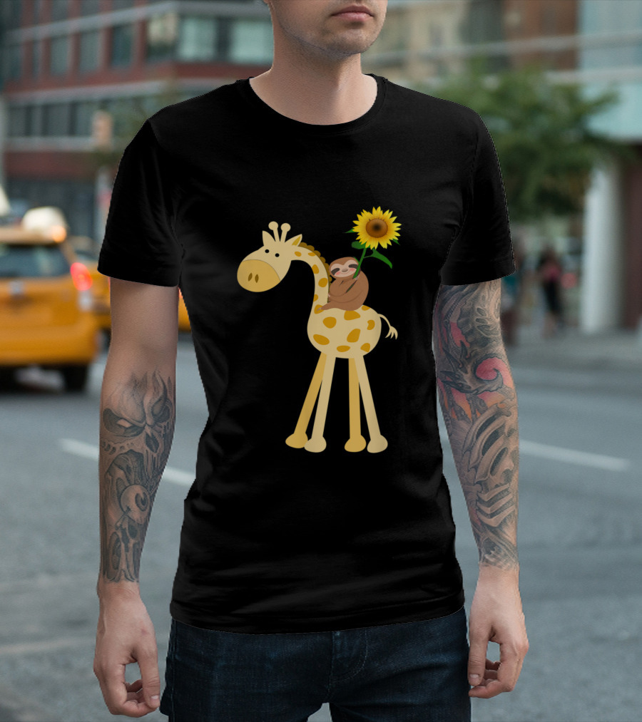 Sloth With Sunflower On Giraffe T-Shirt