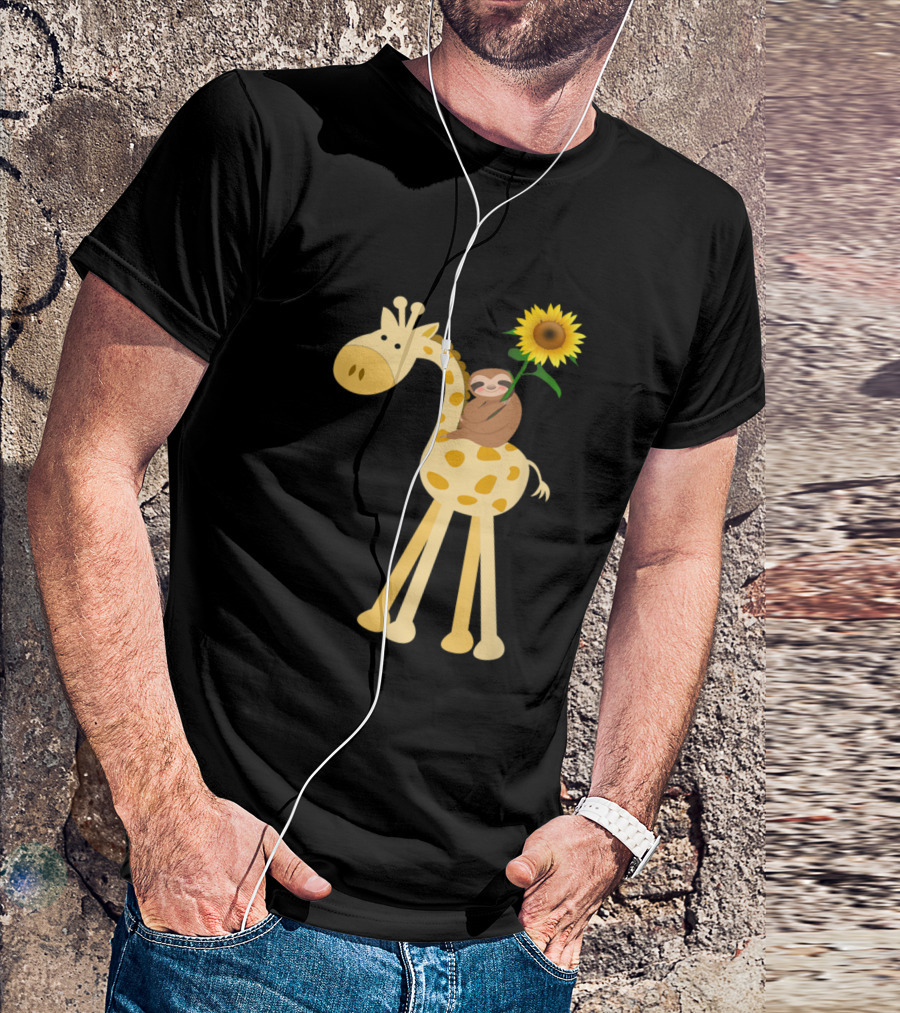 Sloth With Sunflower On Giraffe T-Shirt