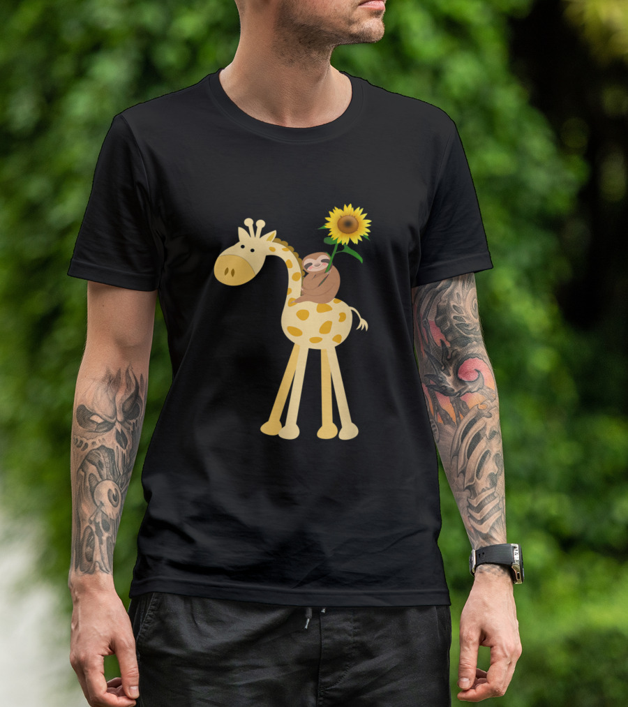 Sloth With Sunflower On Giraffe T-Shirt
