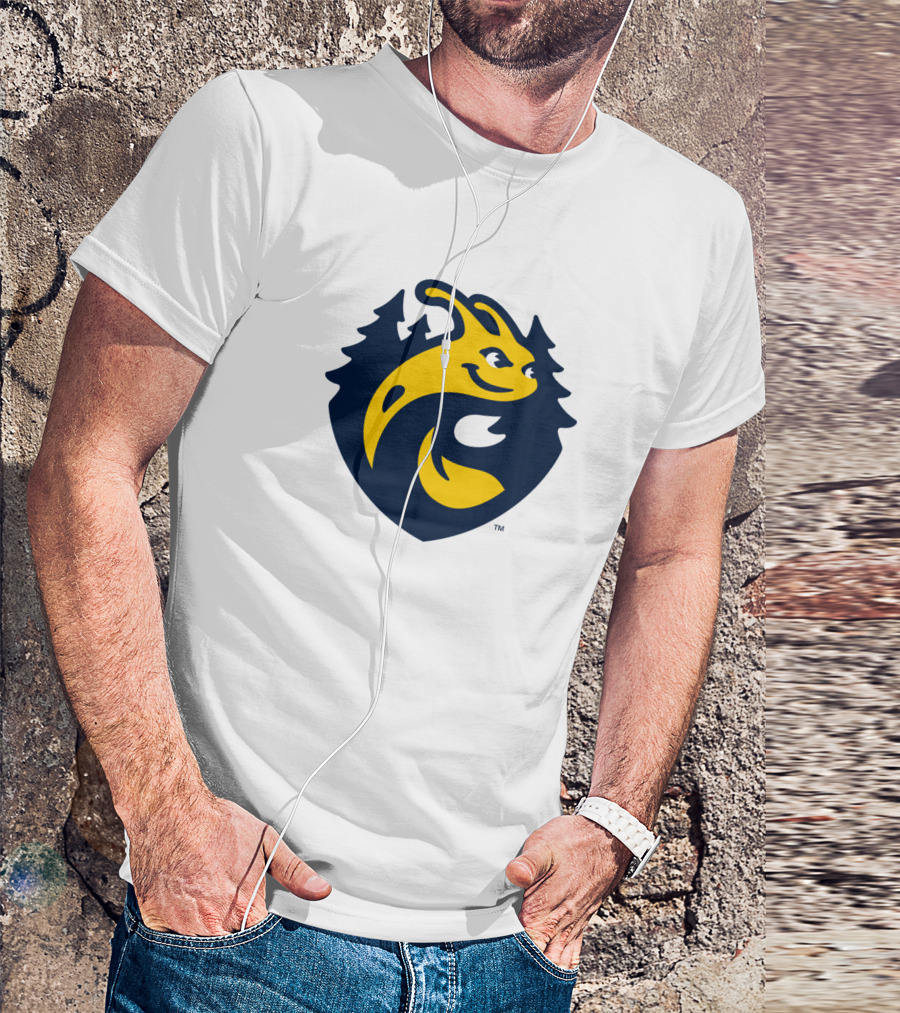 UC Santa Cruz Banana Slugs Yellow And Blue Logo With Forest Background T-Shirt