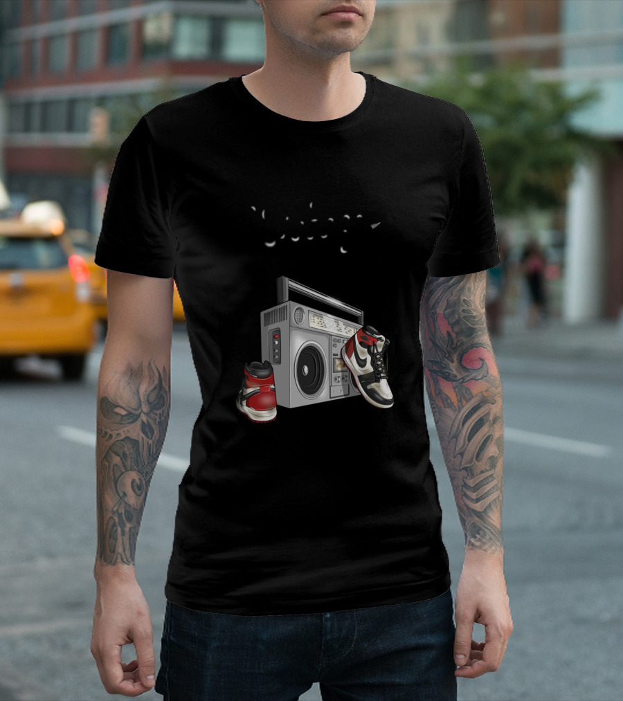Vintage Boombox and Air Jordans Sneaker Nostalgia T-Shirt