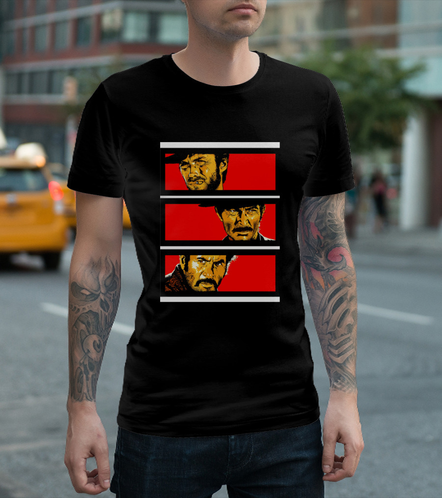Western Duel Clint Eastwood Lee Van Cleef Eli Wallach Red Panels T-Shirt