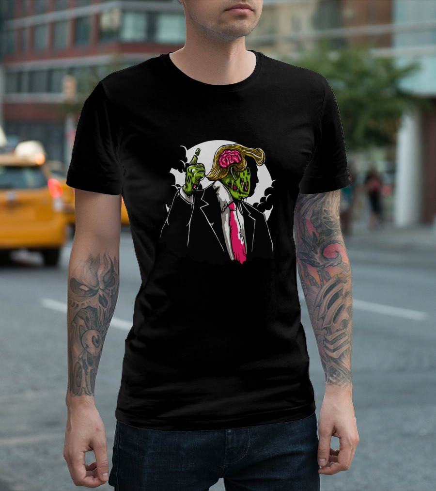 Zombie Make Zombie Great Again Undead Political Icon With Hair And Brains T-Shirt