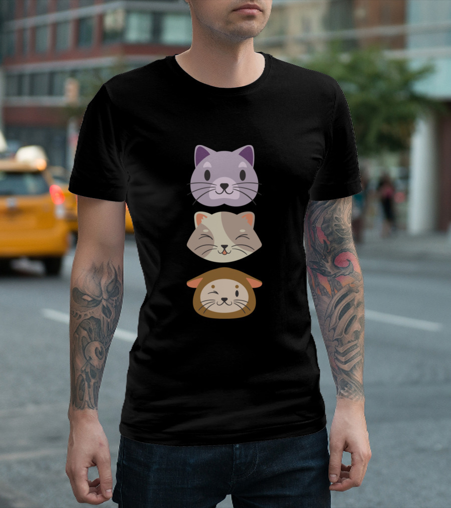 3 Cute Cats Faces In A Row T-Shirt