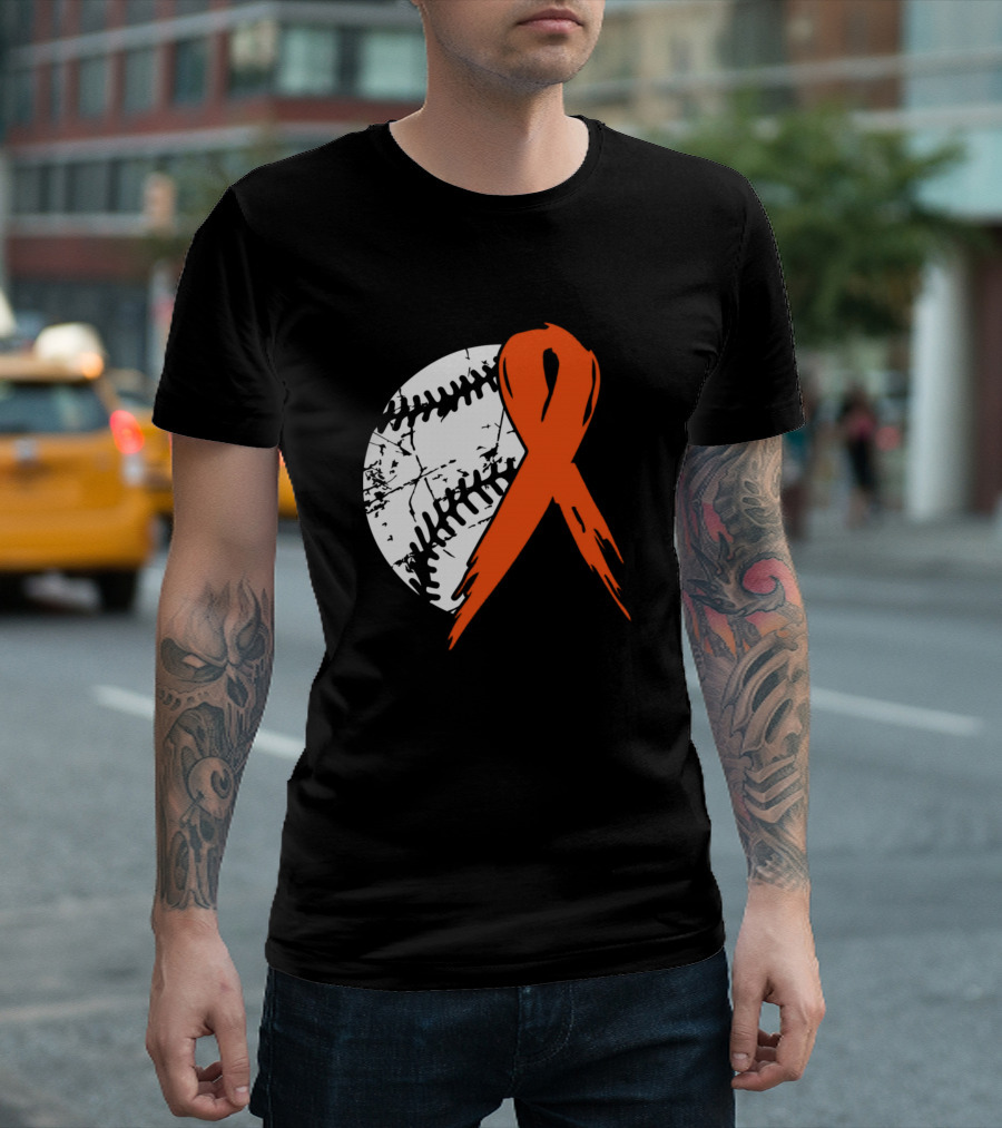 Baseball Tackle Multiple Sclerosis Awareness Orange Ribbon and Grunge Baseball T-Shirt
