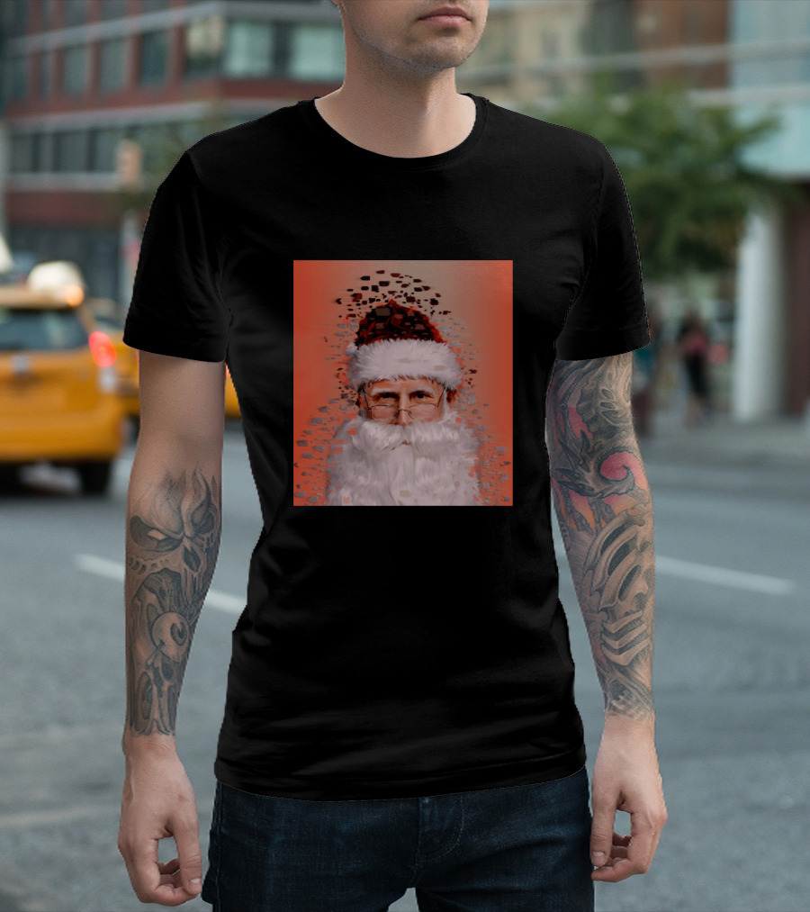 Beard Santa Face in Pixelated Red Christmas Hat T-Shirt