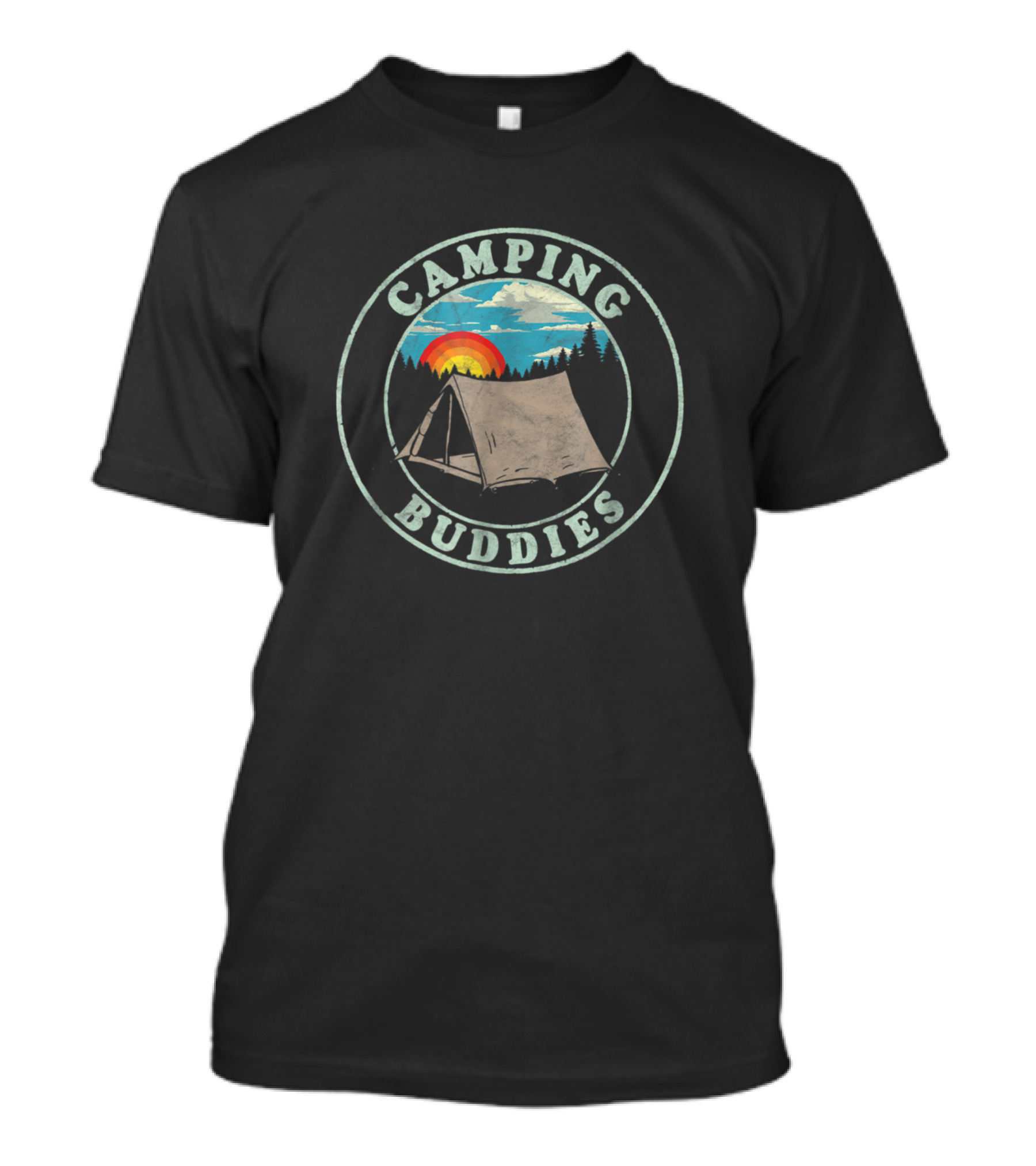 Camping Buddies Funny Retro For Camper Frien Tent Sunset Forest T-Shirt