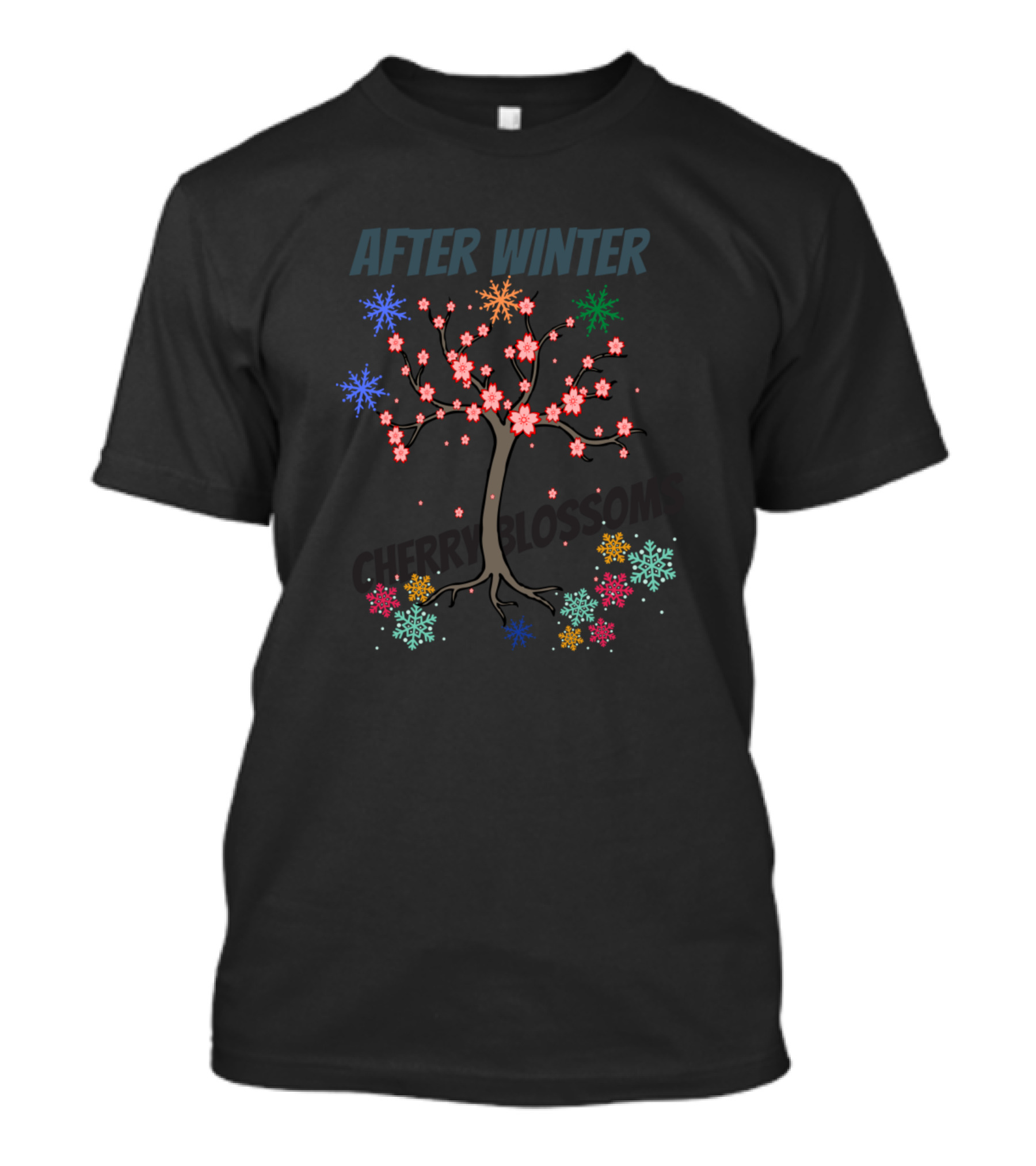 After Winter Cherry Blossom Snowflakes T-Shirt