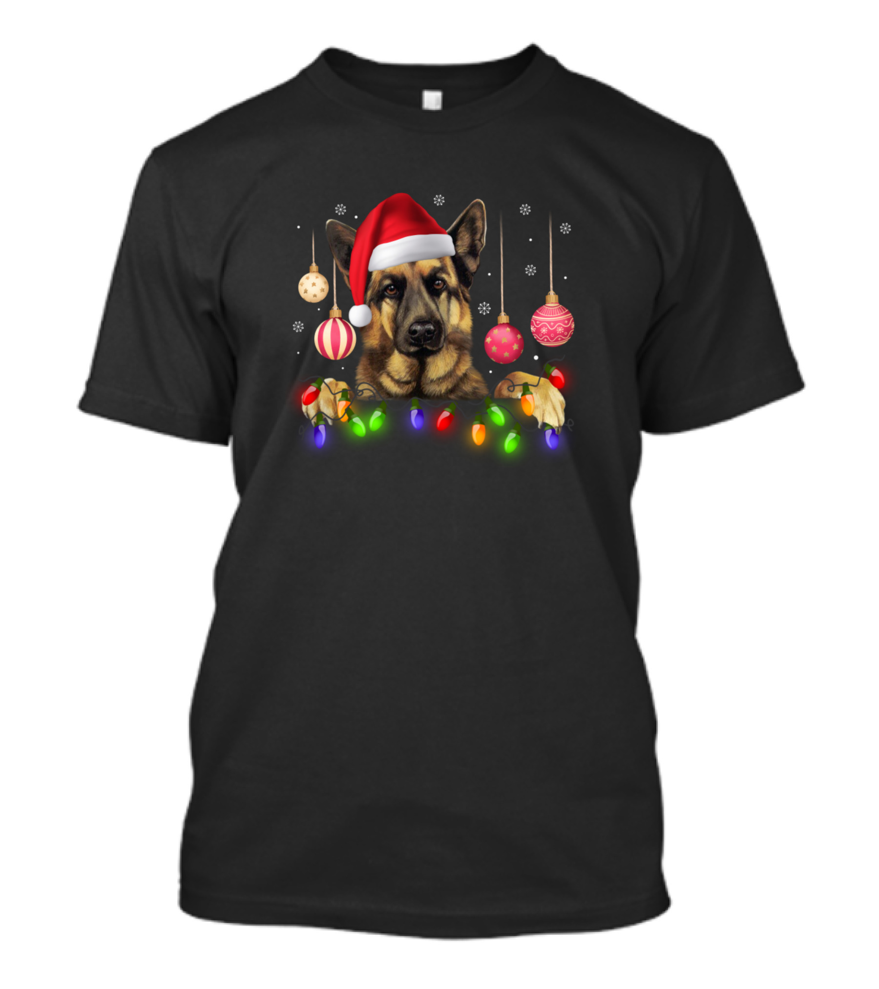 German Shepherd Santa Hat Christmas Ornaments Lights T-Shirt