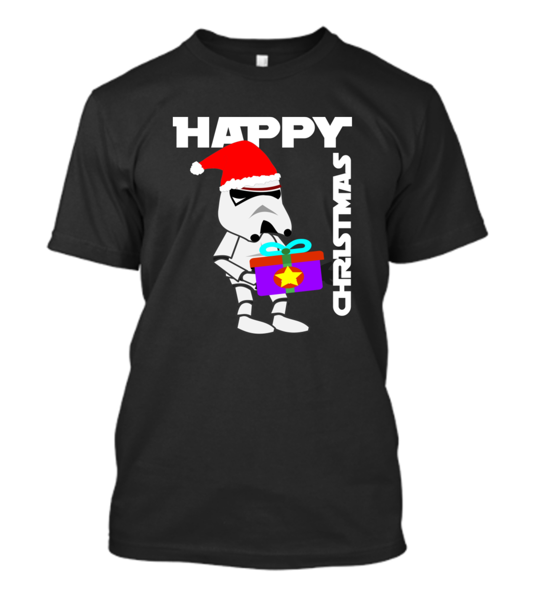 Happy Christmas Stormtrooper With Santa Hat And Gift Box T-Shirt