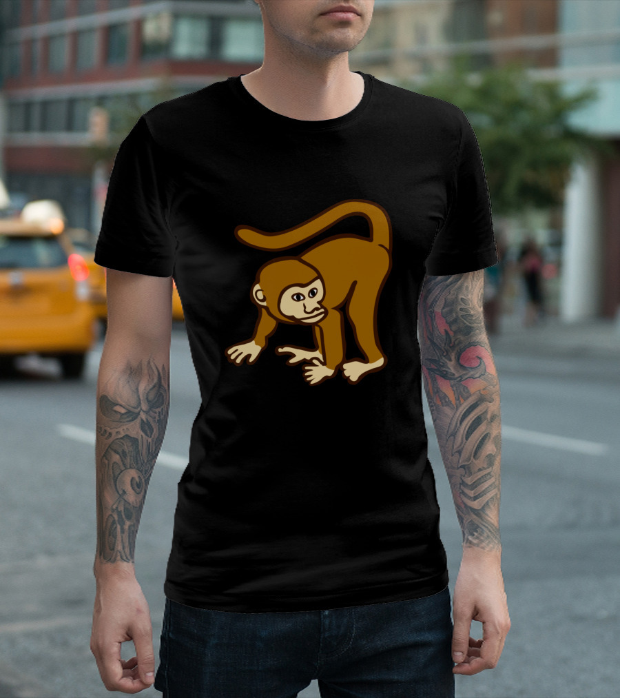 Cute Monkey Chimp Brown Cartoon Character T-Shirt