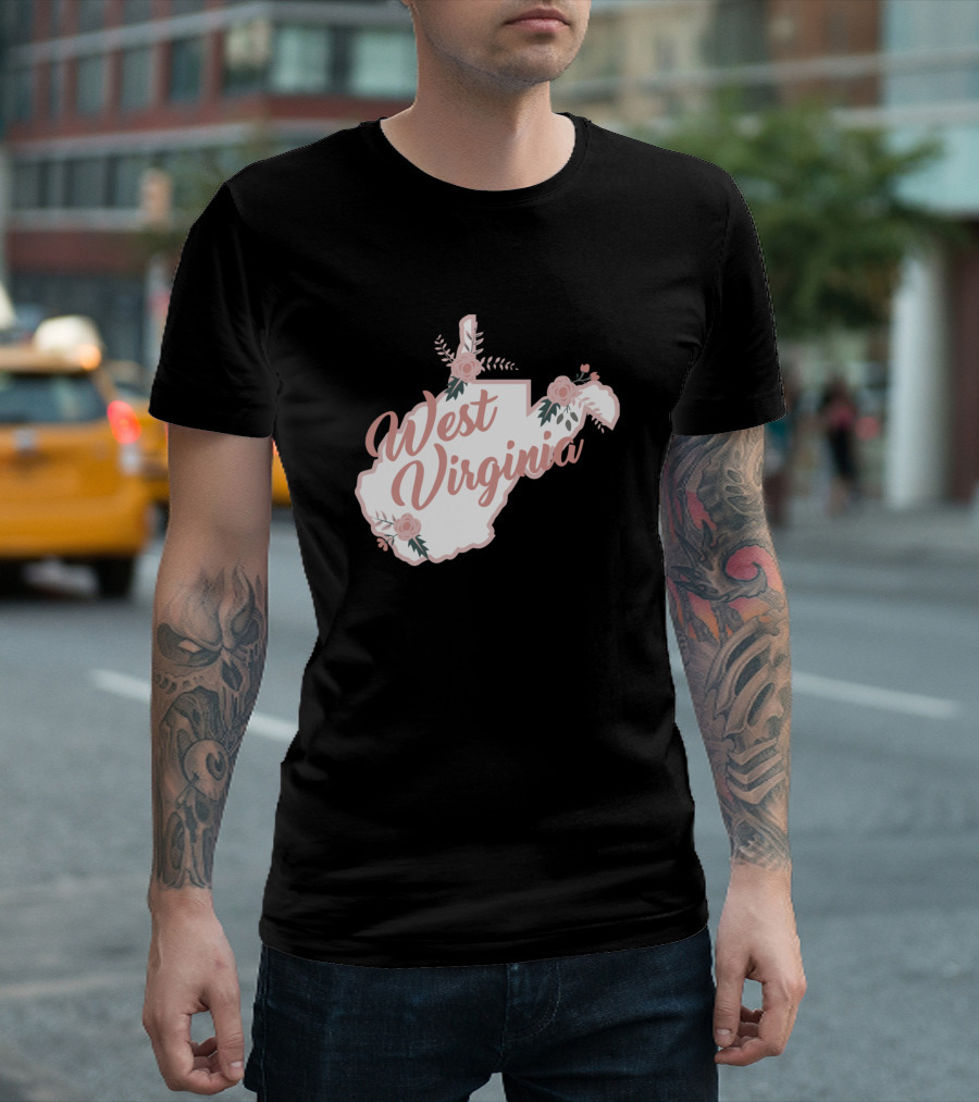 West Virginia Floral Map With Roses T-Shirt