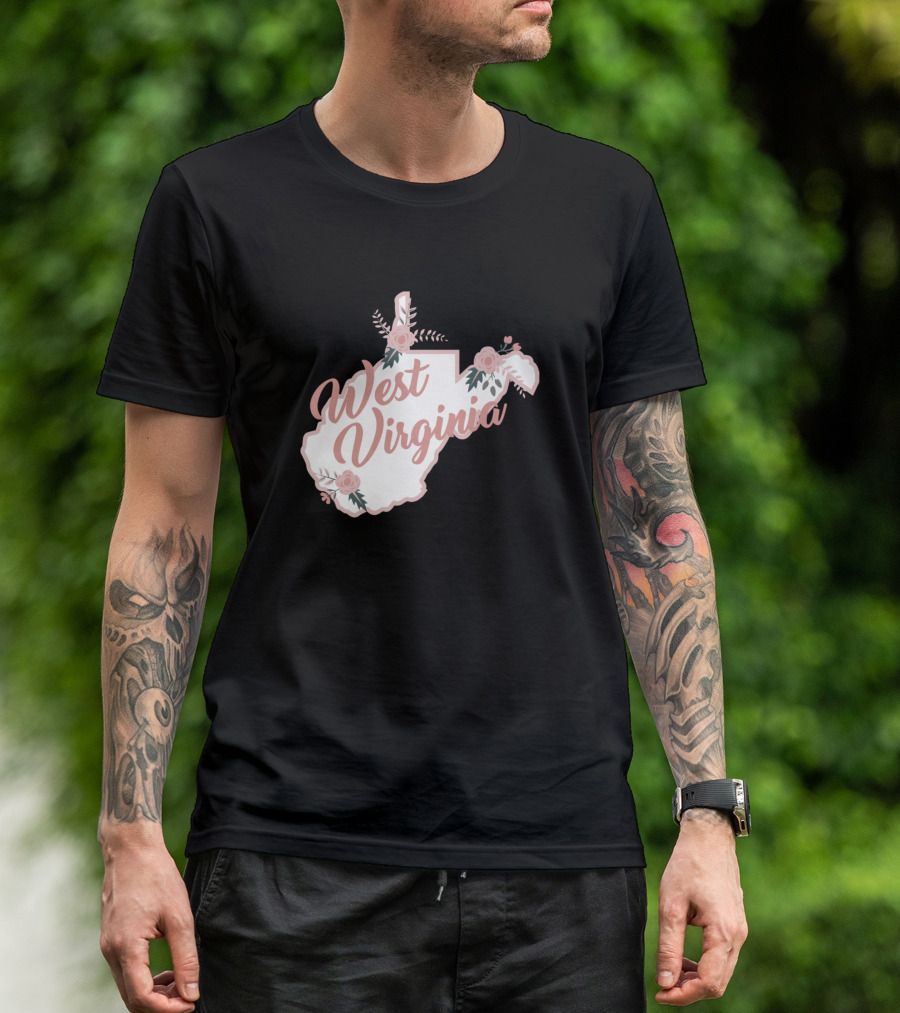 West Virginia Floral Map With Roses T-Shirt