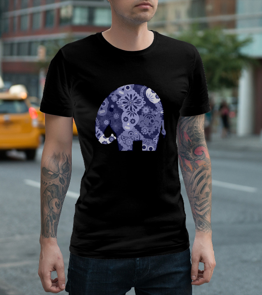 Day Of Dead Purple Sugar Skull Pattern Elephant T-Shirt