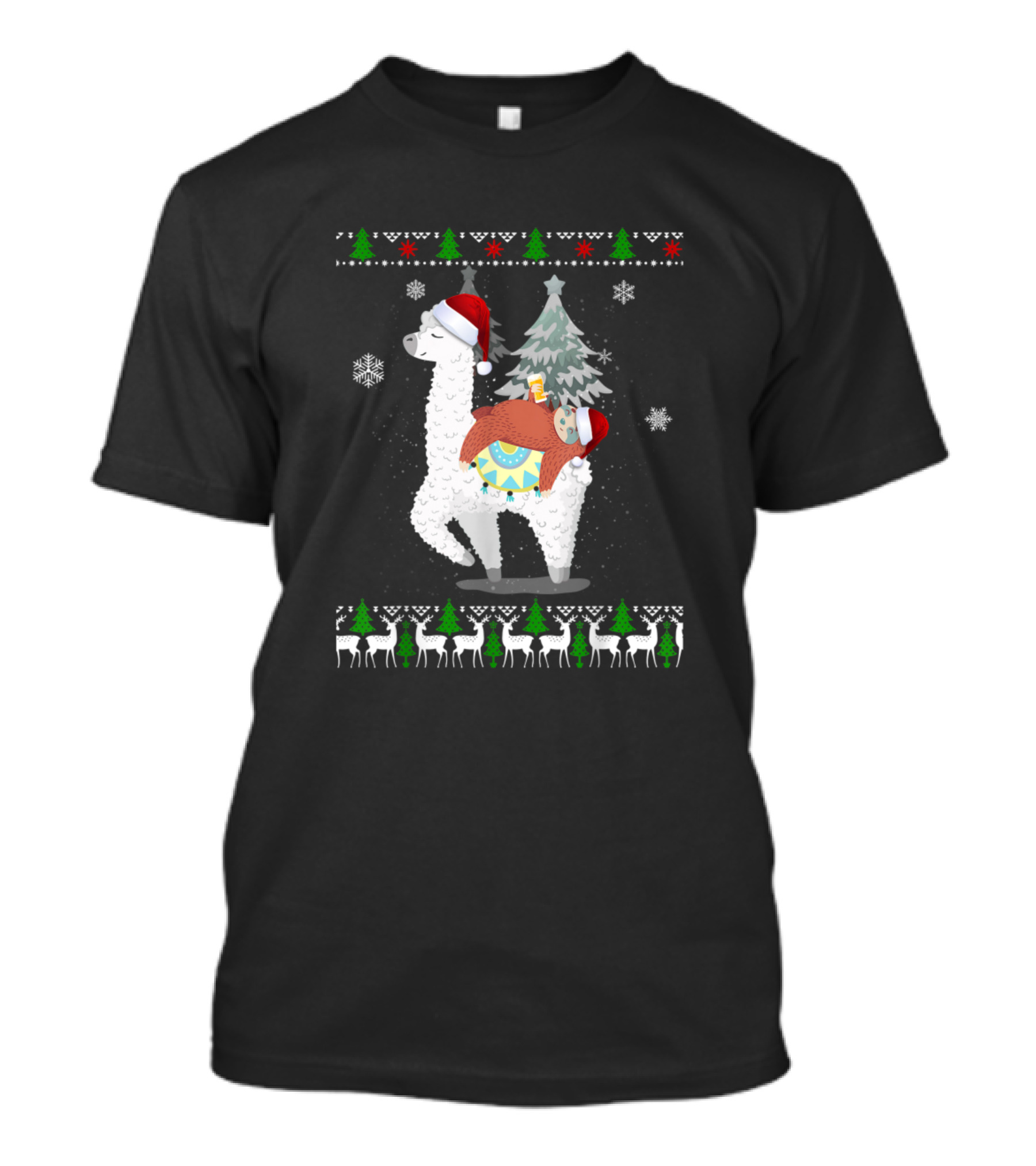 Festive Llama And Sloth With Beer And Christmas Sweaters T-Shirt