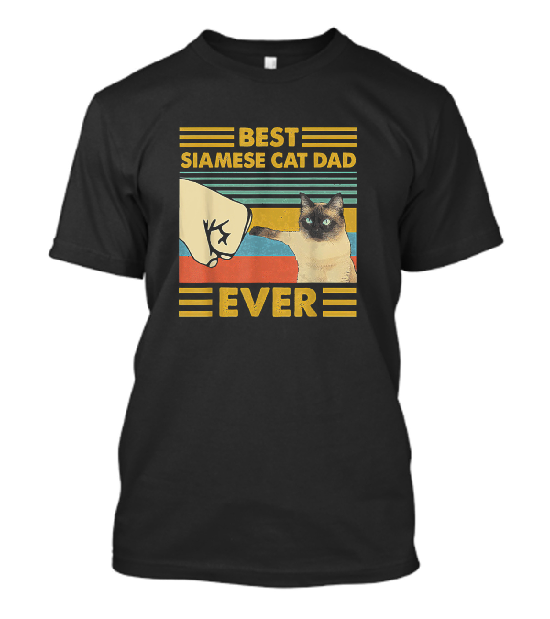 Best Siamese Cat Dad Ever Fist Bump Retro Stripes T-Shirt