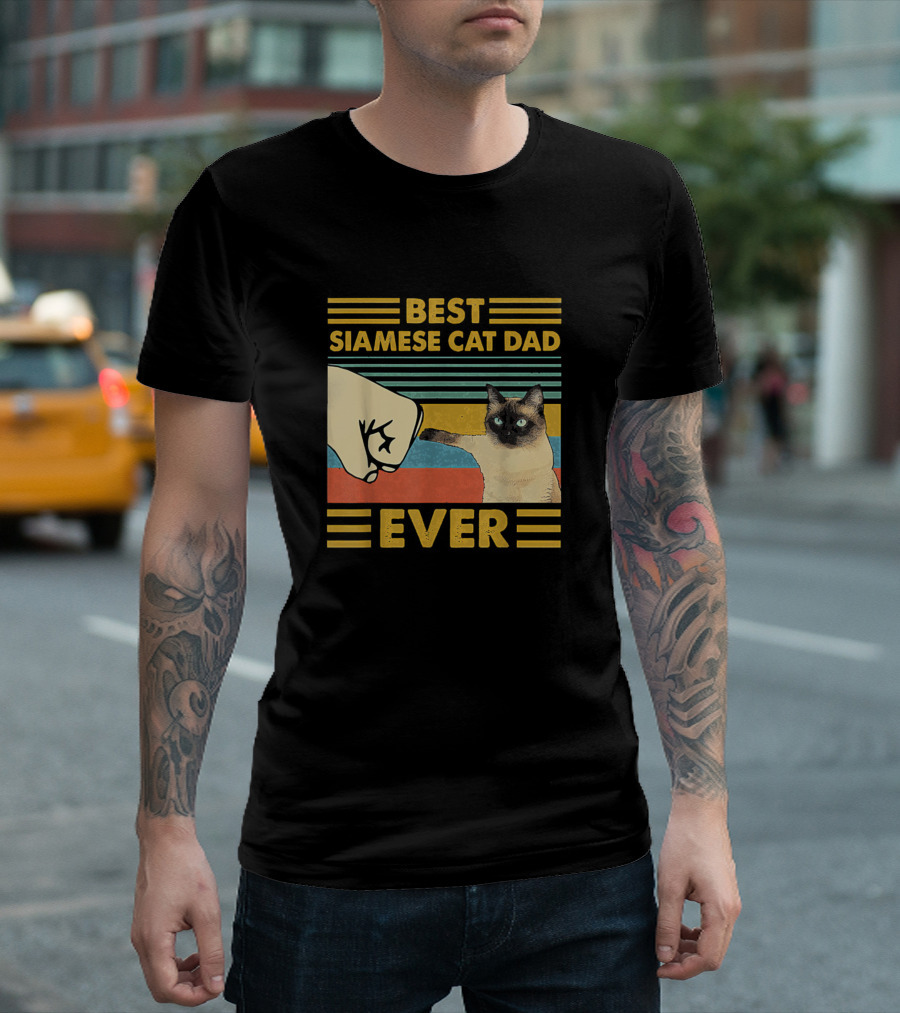 Best Siamese Cat Dad Ever Fist Bump Retro Stripes T-Shirt