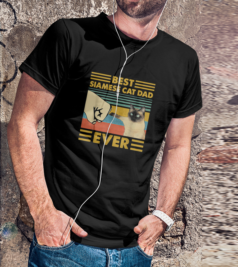 Best Siamese Cat Dad Ever Fist Bump Retro Stripes T-Shirt