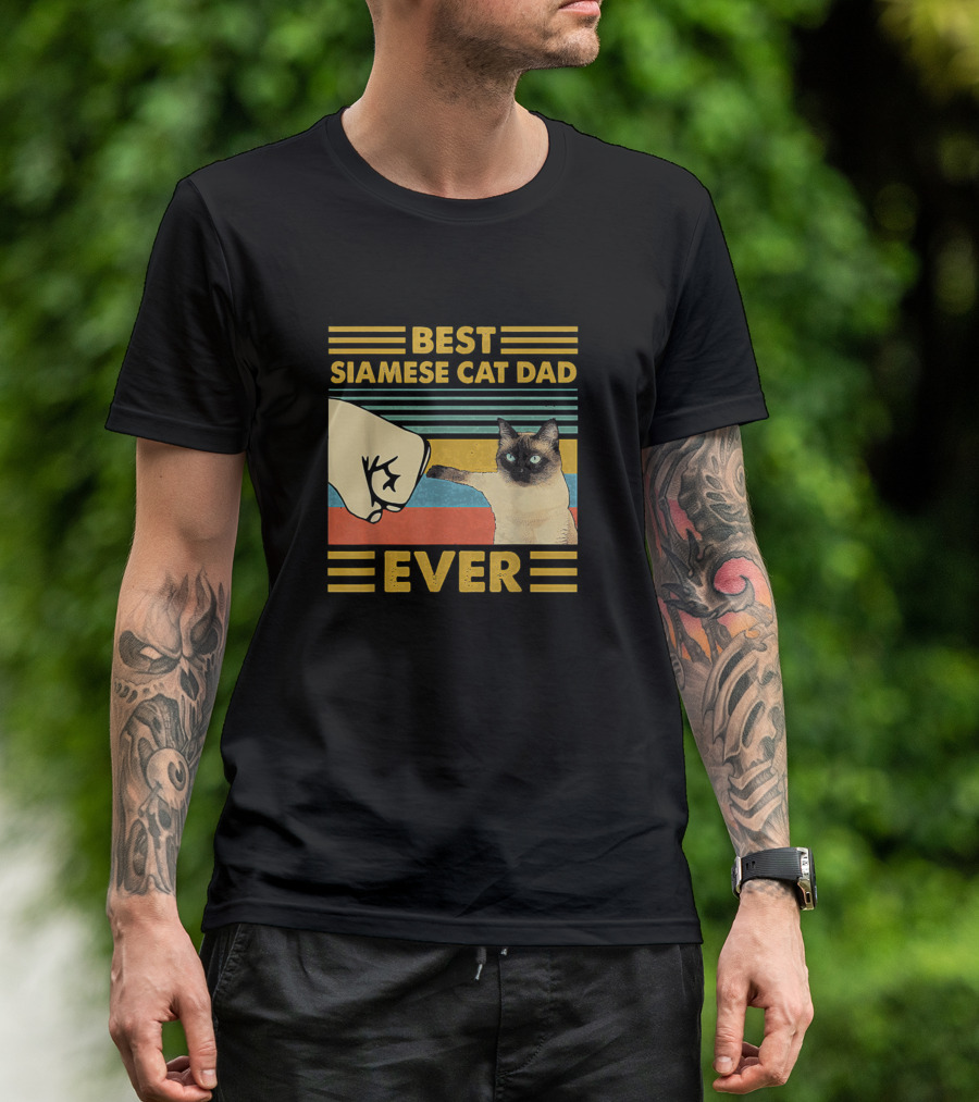 Best Siamese Cat Dad Ever Fist Bump Retro Stripes T-Shirt