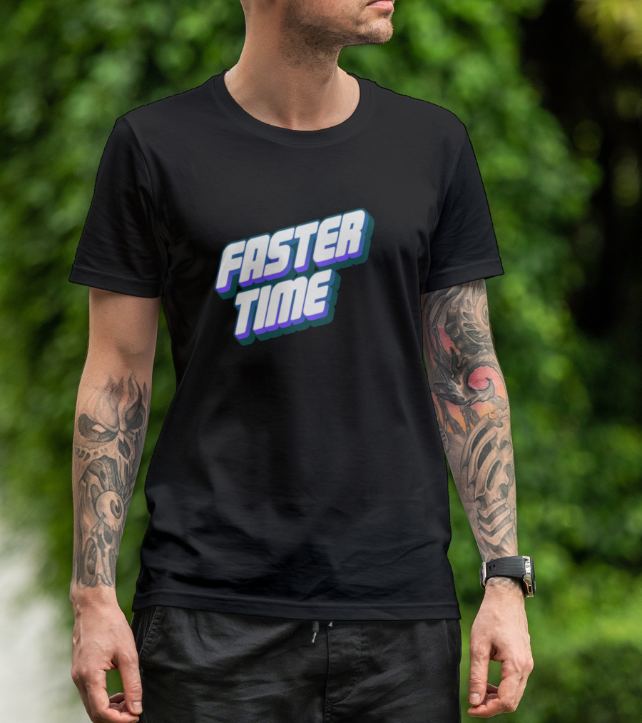 FASTER TIME Vivid Retro Style 3D Text T-Shirt