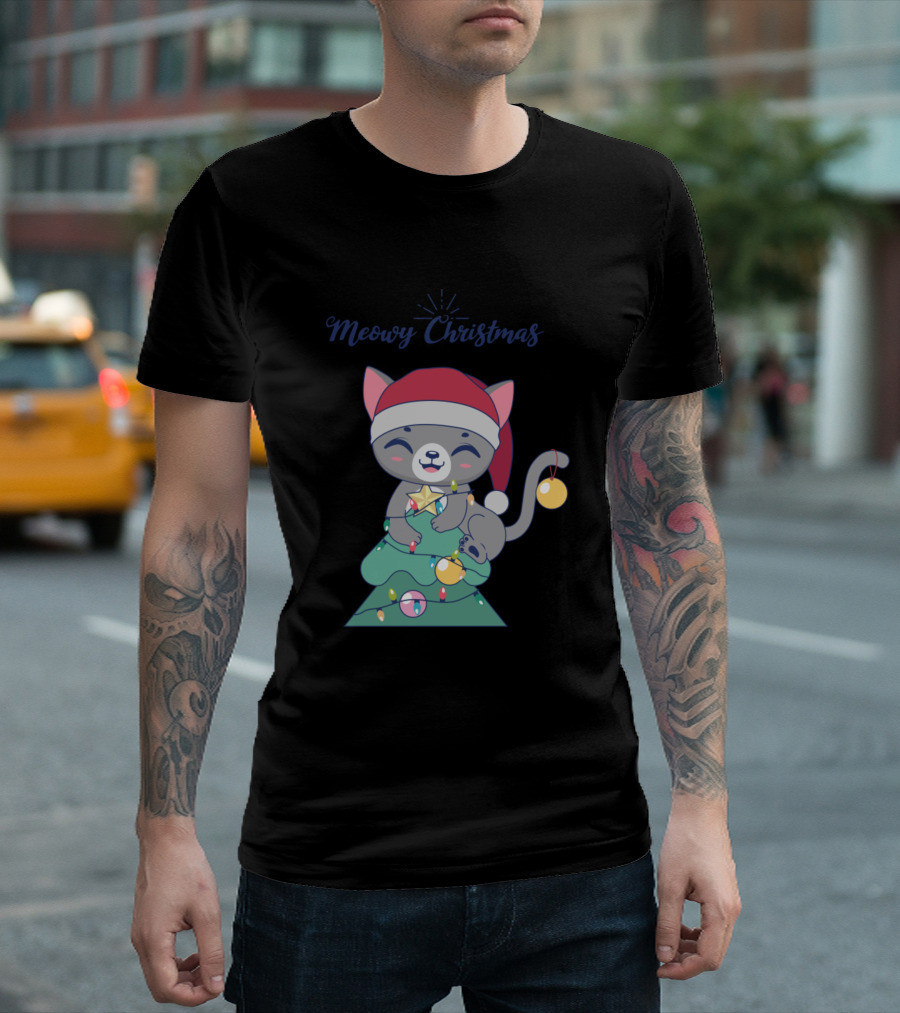 Meowy Christmas Festive Kitty on a Christmas Tree T-Shirt