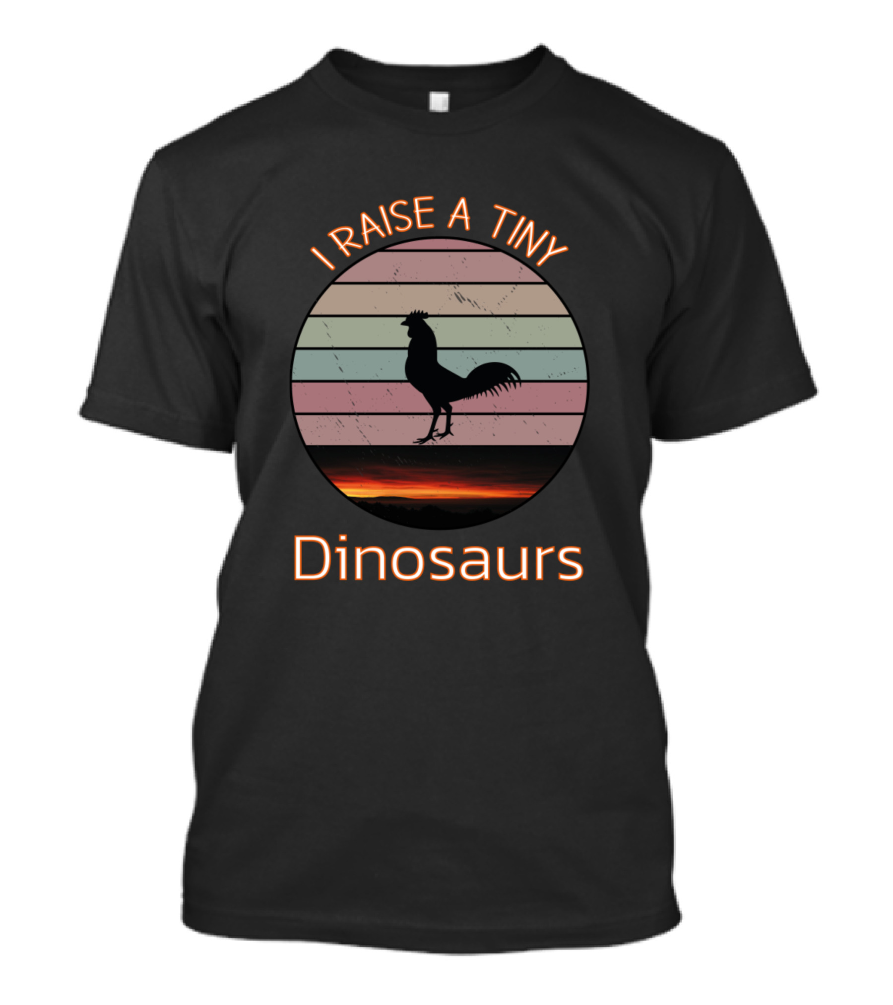 I Raise A Tiny Dinosaurs Retro Silhouette Rooster Circle T-Shirt