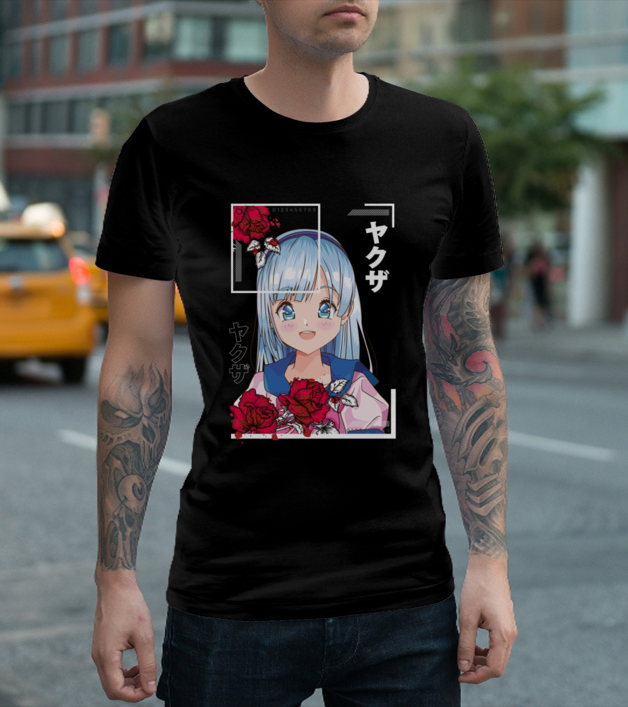 Japan Yakuza Urban Floral Anime Girl Roses T-Shirt