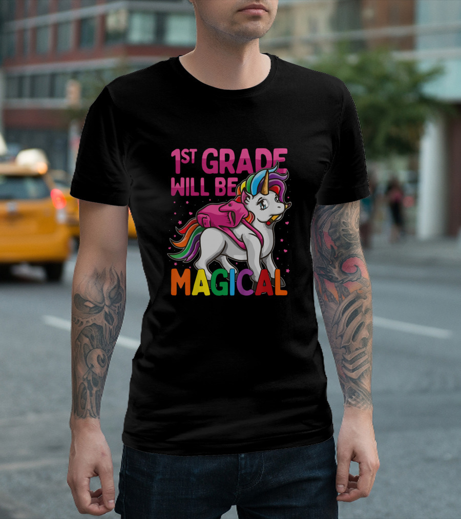 1st Grade Will Be Magical Unicorn Rainbow Kids First Grade T-Shirt