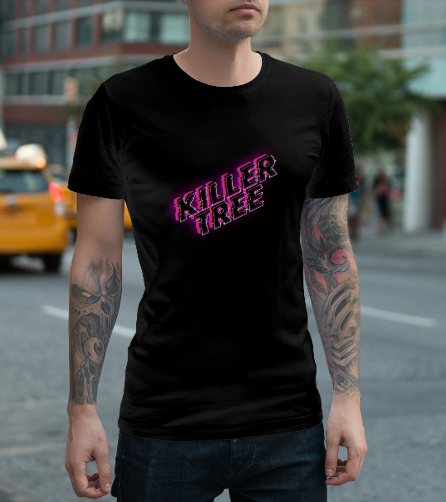 Killer Tree Neon Pink Retro Block Text T-Shirt