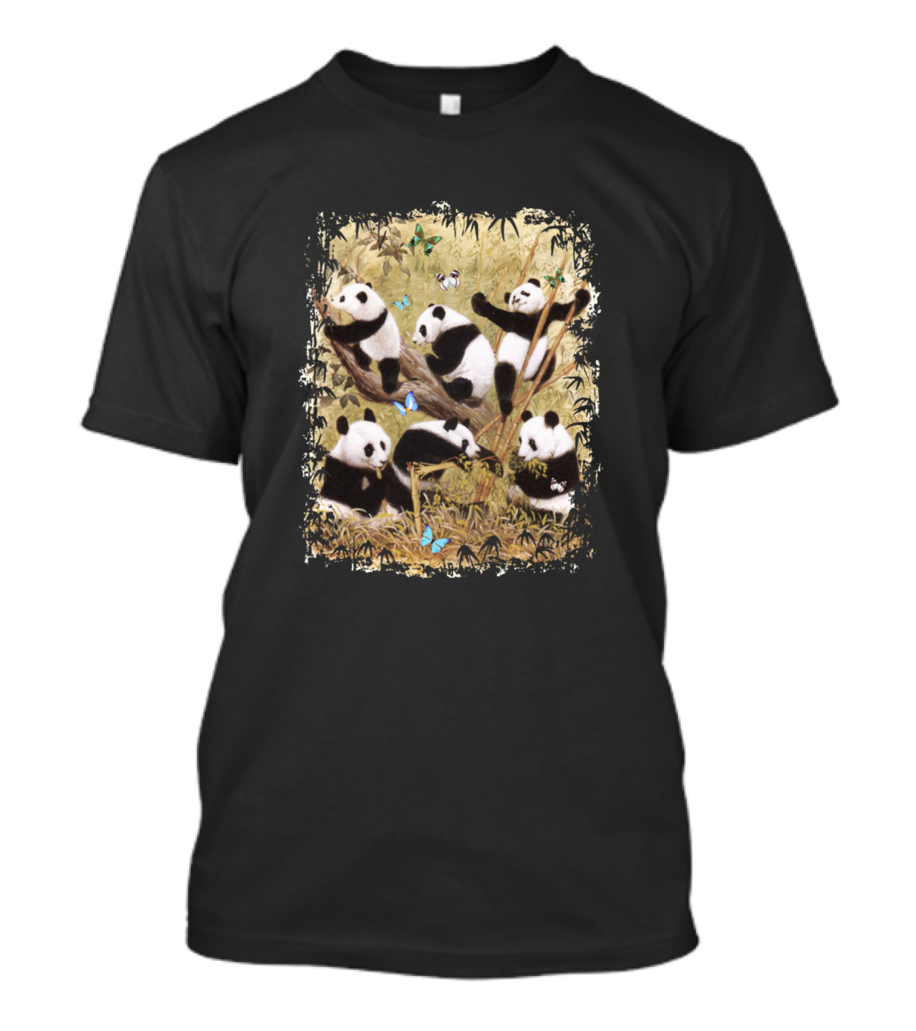 Pandamonium Exciting Panda Playful Gathering With Bamboo And Butterflies T-Shirt