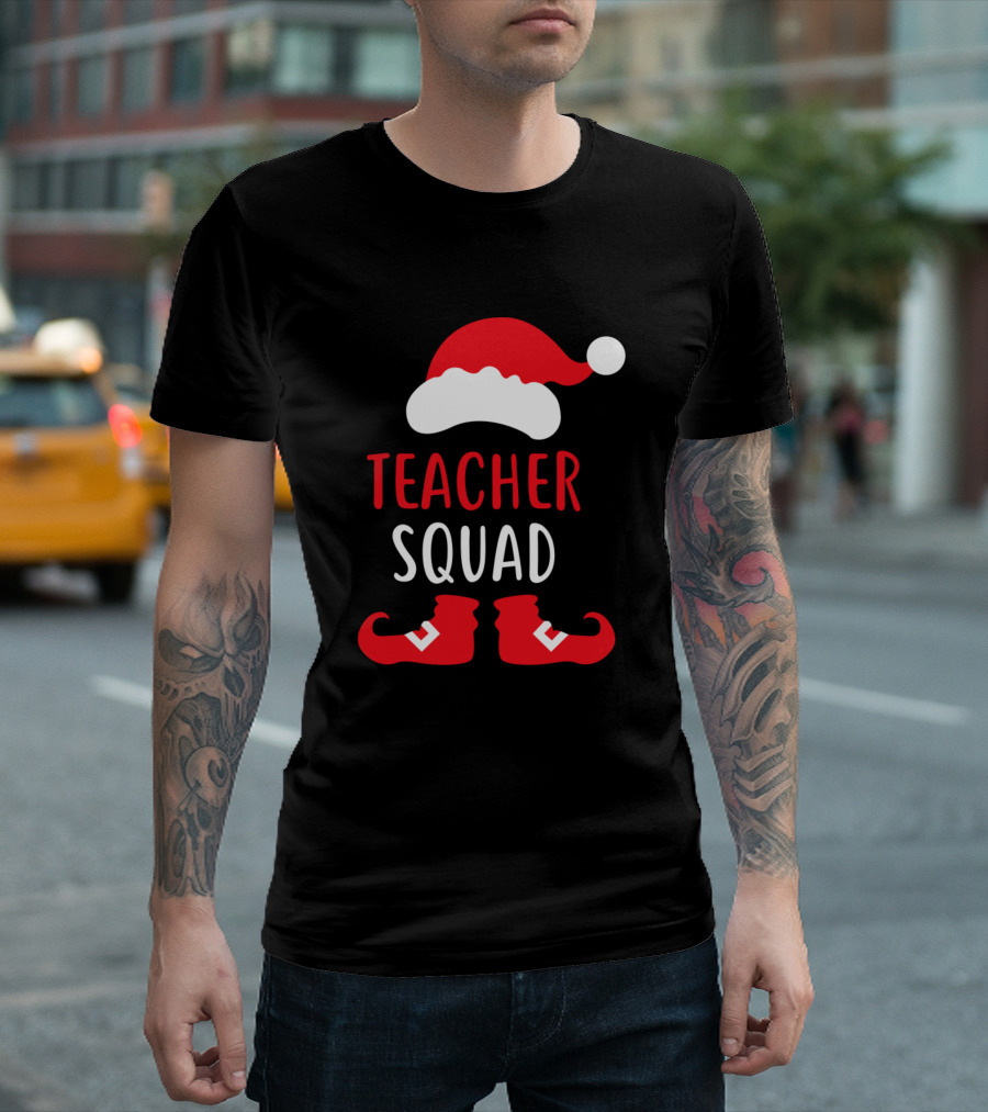 Teacher Squad Santa Hat And Elf Shoes T-Shirt