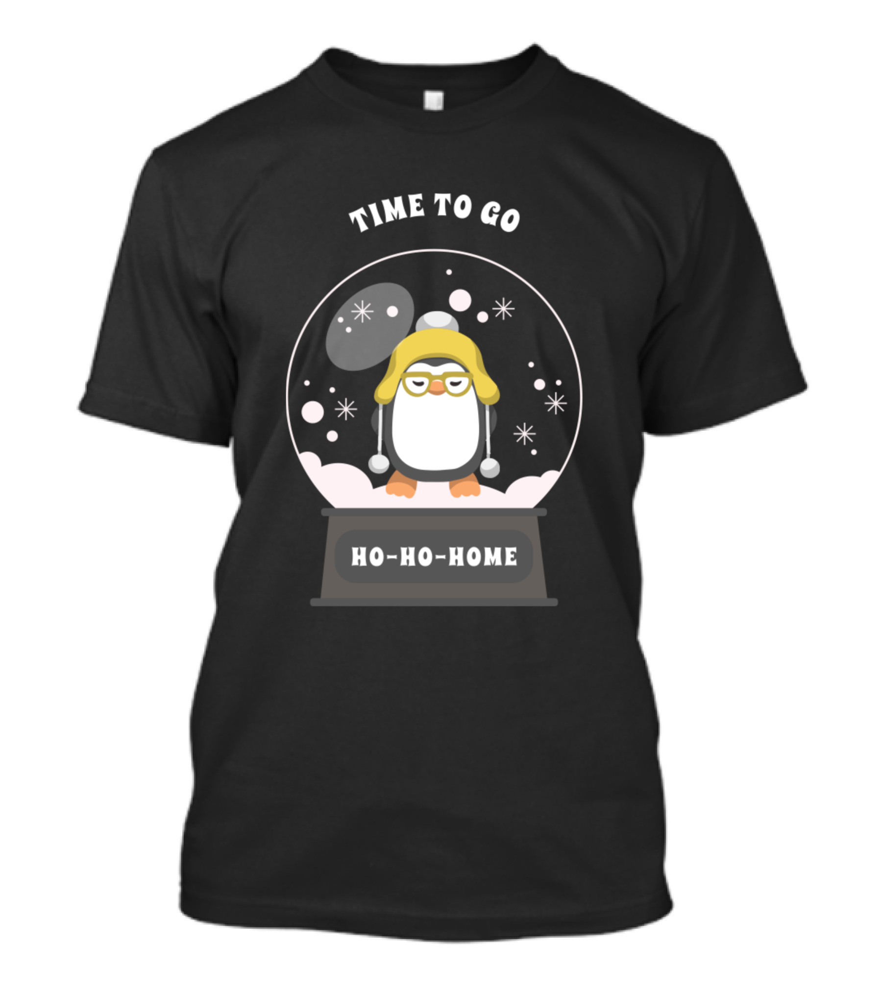 Time To Go Ho-Ho-Home Cute Xmas Penguin Snow Globe T-Shirt