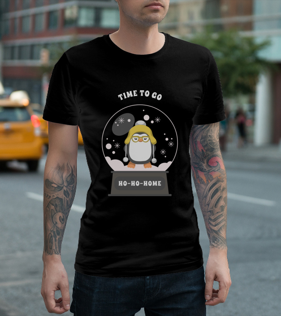 Time To Go Ho-Ho-Home Cute Xmas Penguin Snow Globe T-Shirt