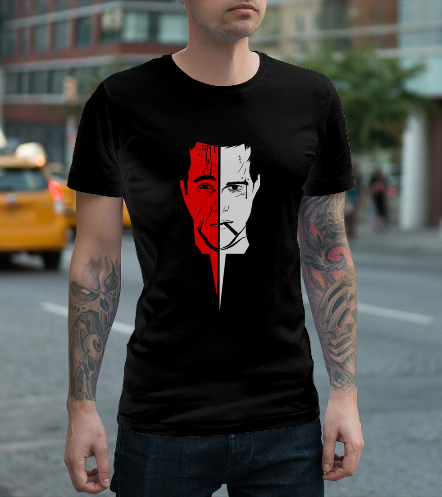Two Face Different Red and White Split T-Shirt