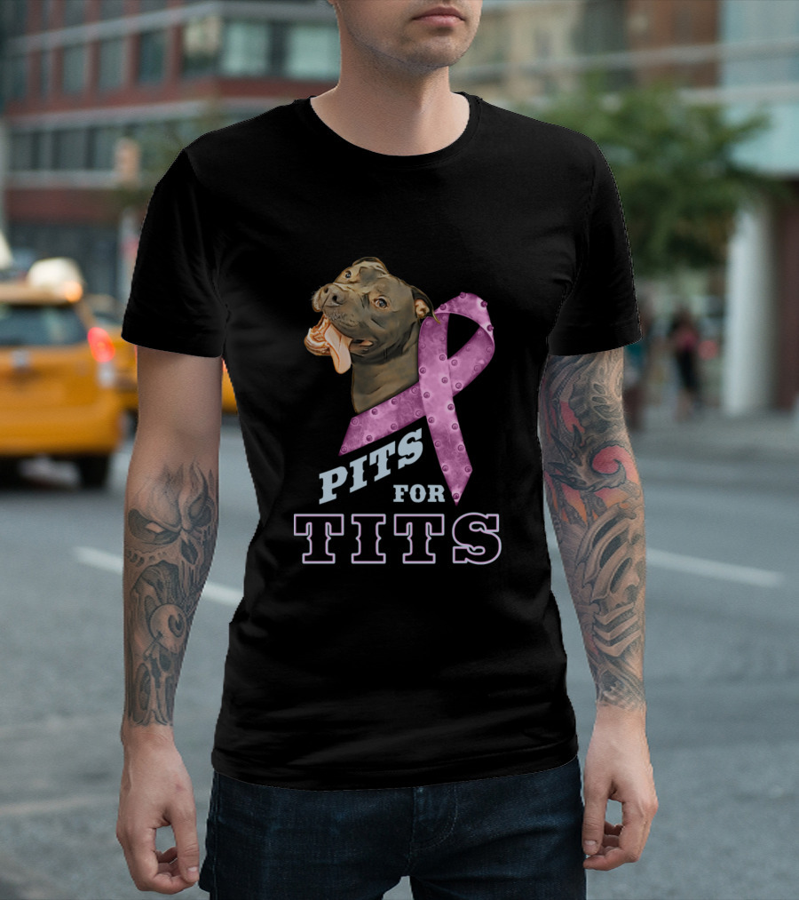 Pits for Tits Dog with Pink Awareness T-Shirt